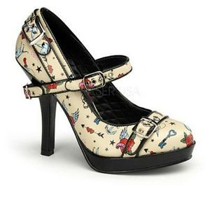 Pin Up Couture Tattoo Heels NWOB -sz 11
